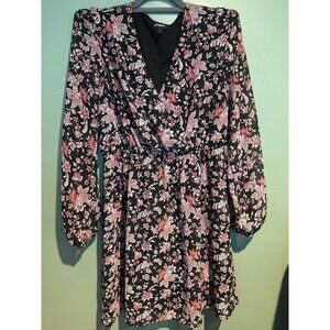 Express Womens M Black Floral Dress Sheer Lined Long Sleeve Boho Cottagecore Y2K